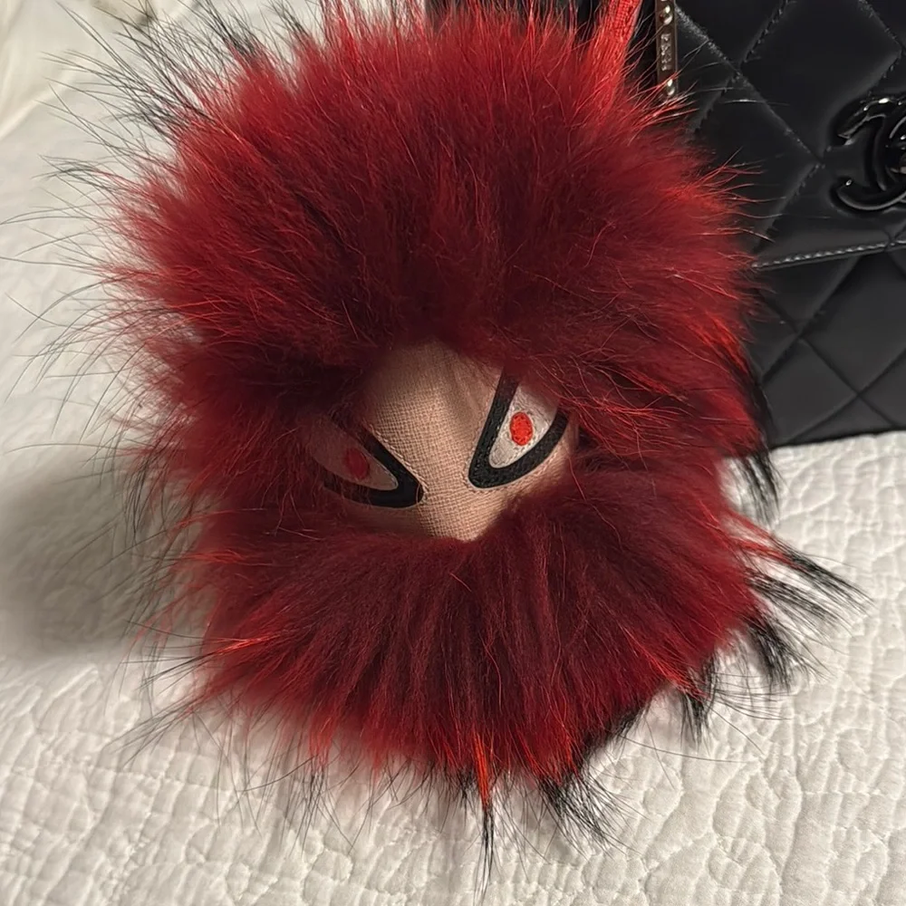 Fendi Red and Black Fur Key Charm - Picture 4 of 6